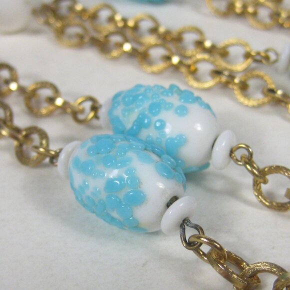 Hobe Vintage Estate Necklace Chain Goldtone 56 Inch Rope Tag Glass Beaded - Picture 3 of 16